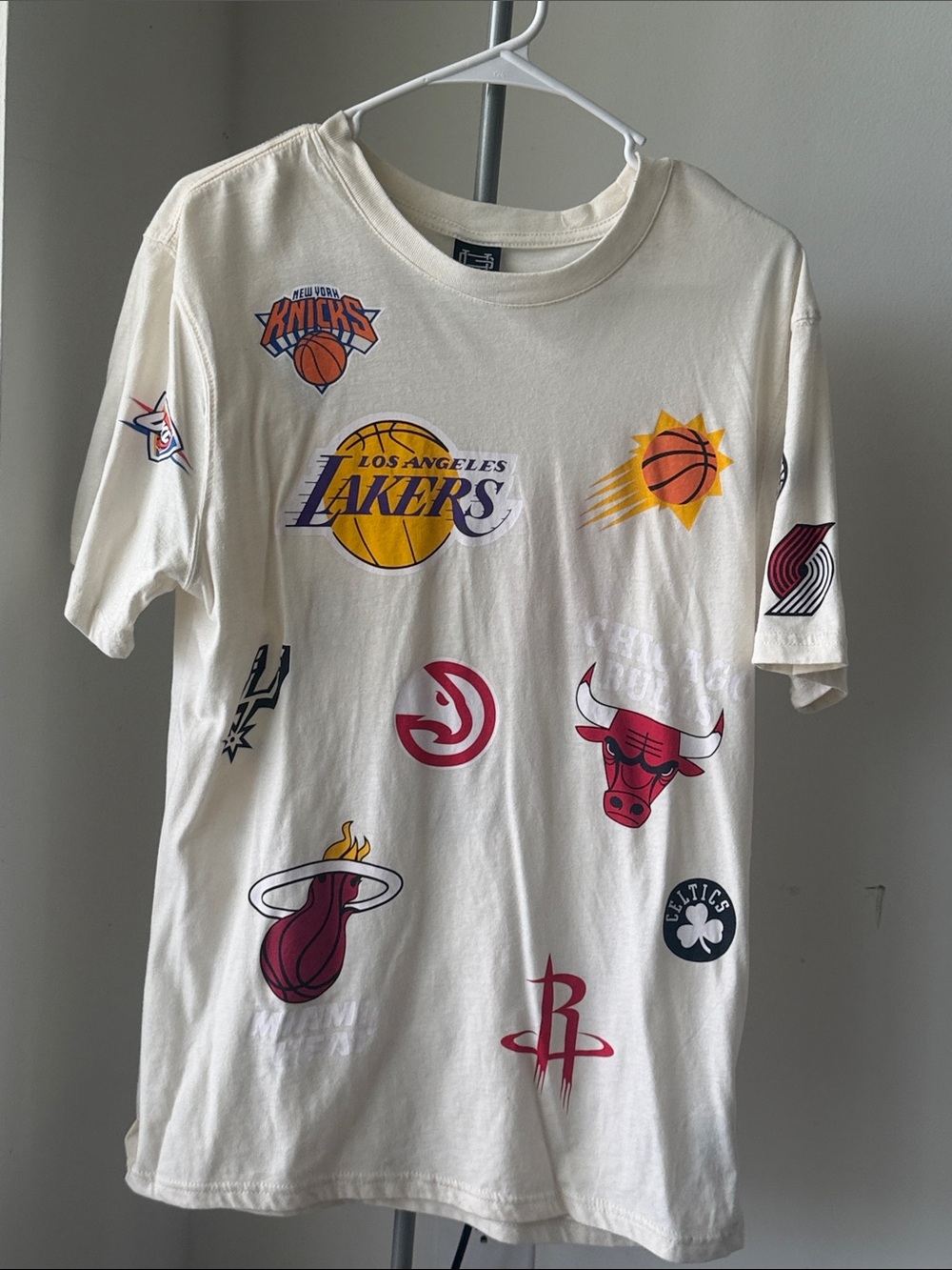 NBA Cream Short Sleeve Tee with Multi-Team Logos